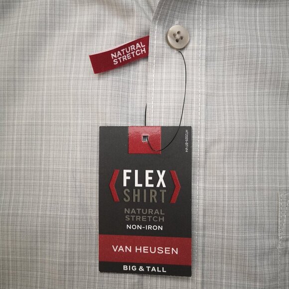 NWT Van Heusen Men's Size 3XL Naturel Stretch Non-Iron Grey Plaid Shirt - Picture 5 of 11